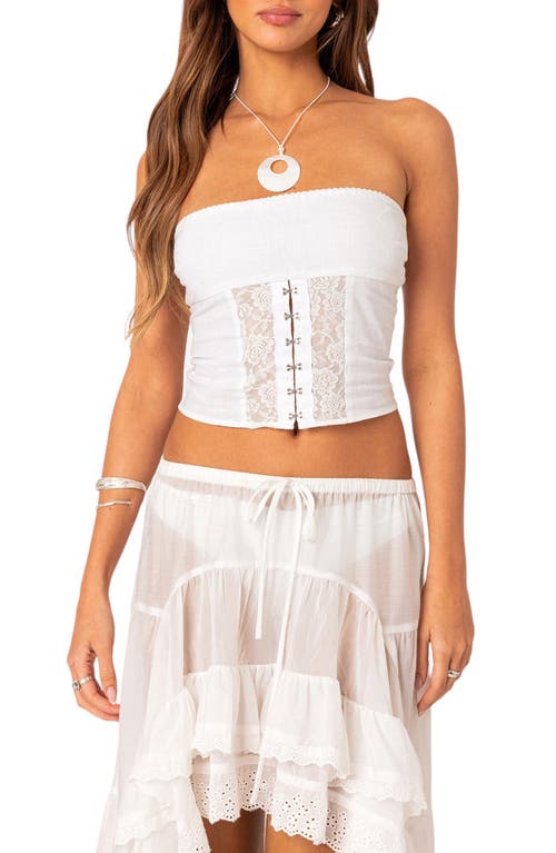 Shop Edikted Lacey Strapless Cotton Corset Top In White