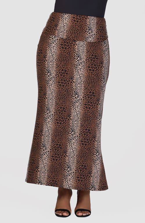 Shop 24seven Comfort Apparel Leopard Print Knit Maxi Skirt In Brown Multi
