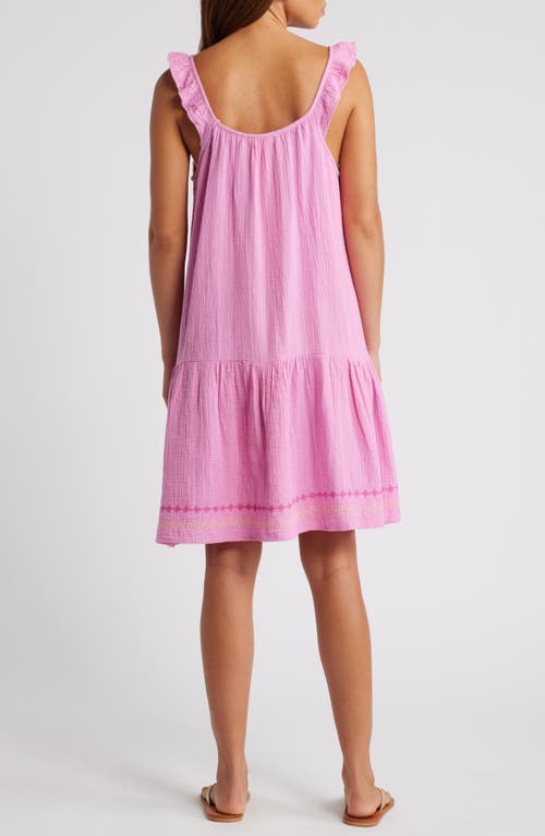 Shop Beachlunchlounge Miya Embroidered Hem Cotton Sundress In Tickled Pink