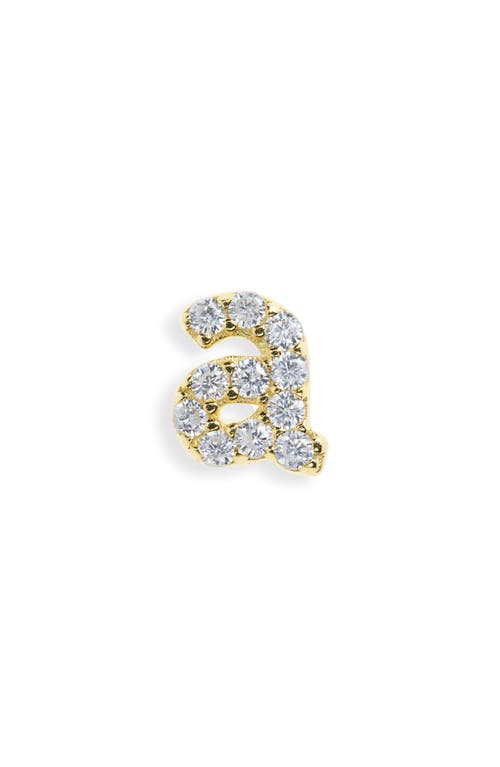 Argento Vivo Sterling Silver Pavé Cubic Zirconia Initial Single Stud Earring in Gold-A 