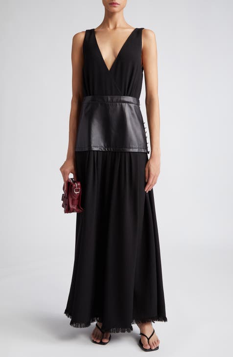 Viviane Sleeveless Crepe Dress with Leather Panel