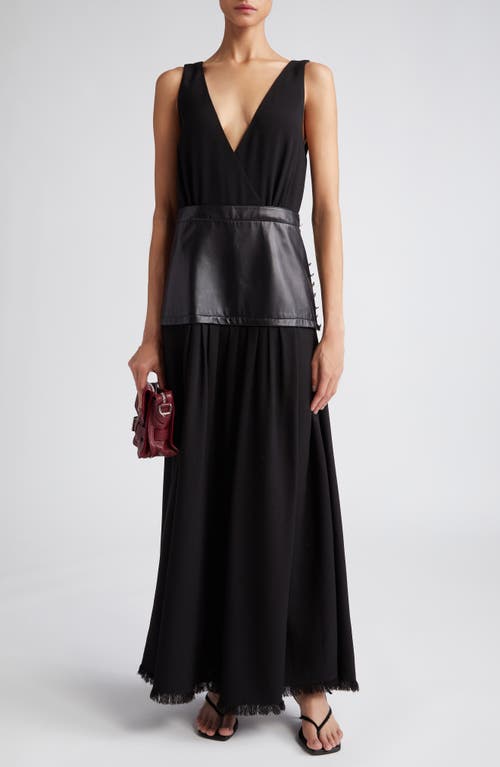 Viviane Sleeveless Crepe Dress with Leather Panel in Black