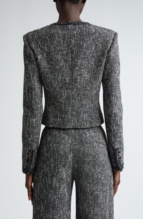 Shop St John St. John Collection Lightweight Knit Tweed Crop Jacket In Black/chalk Multi