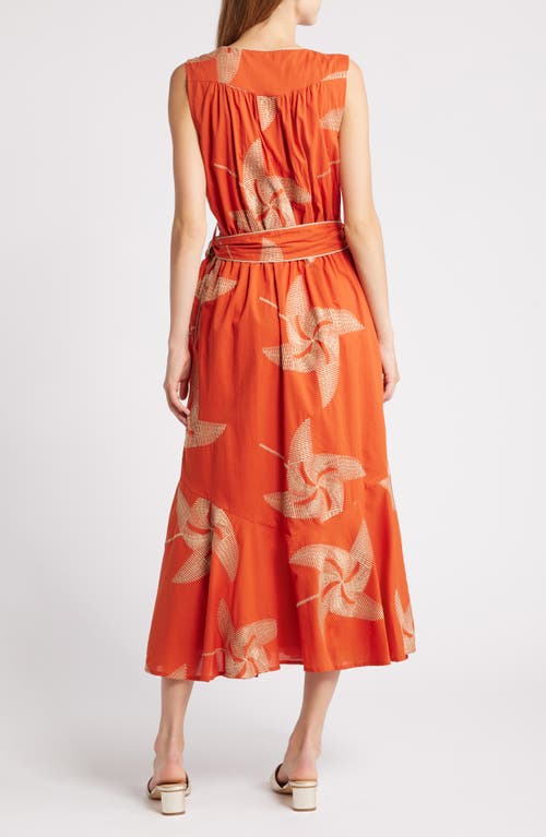 Shop Ciebon Kaiden Embroidered Tie Belt Maxi Wrap Sundress In Terracotta/flax