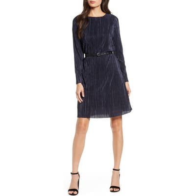 Sam Edelman Long Sleeve Belted Plisse Dress, Blue