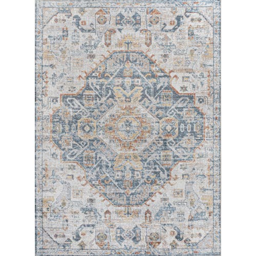 Jonathan Y Shaemus Bohemian Medallion Low-pile Machine-washable Area Rug In Cream/blue/terra