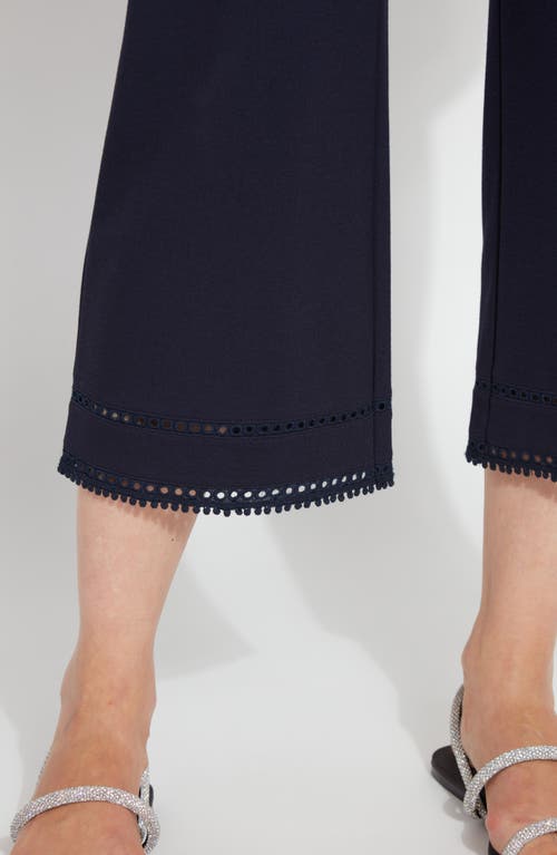 Shop Lyssé Sienna Eyelet Hem Crop Wide Leg Ponte Pants In Navy