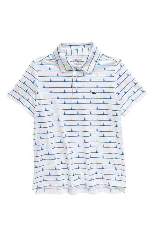 Shop Vineyard Vines Kids' Sankaty Sailboat Stripe Performance Polo In Boat/stripe White