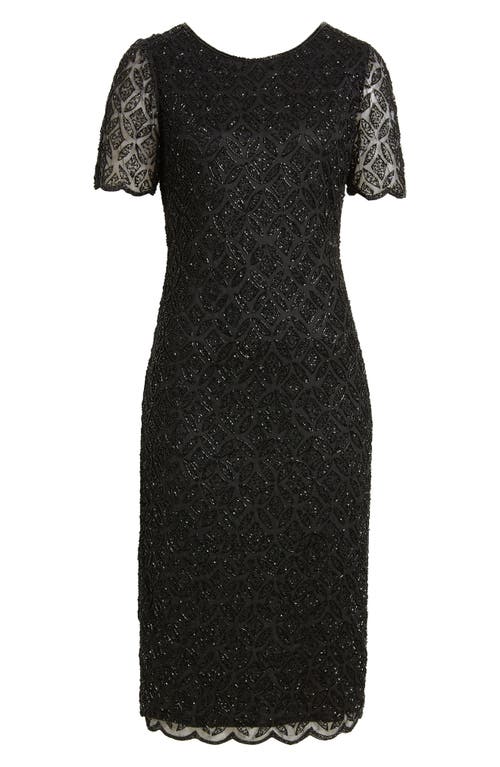 Shop Pisarro Nights Beaded Midi Cocktail Dress In Black