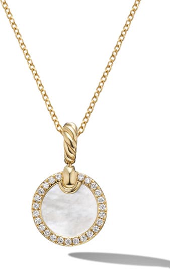 David Yurman Petite DY Elements® Pendant Necklace in 18K Yellow Gold with Mother of Pearl and Pavé Diamonds | Nordstrom