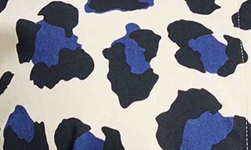 Foxcroft Charlie Leopard Print Cotton Button-up Shirt In Pacific Blue