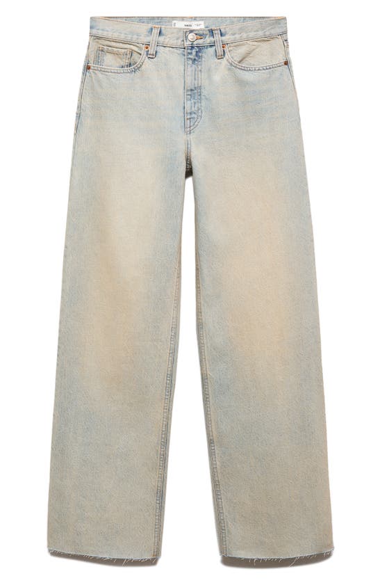 Shop Mango Raw Hem High Waist Wide Leg Jeans In Light Vintage Blue