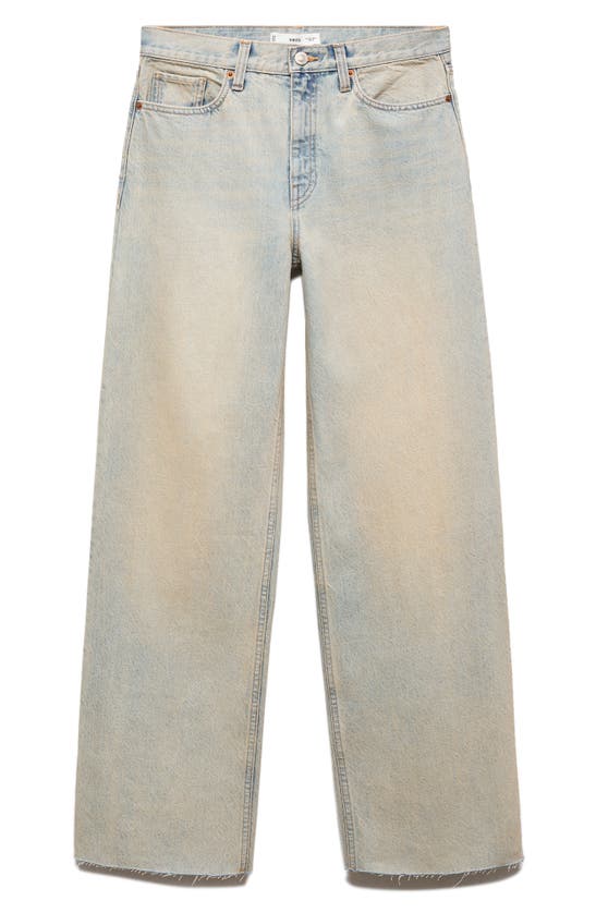 Mango Raw Hem High Waist Wide Leg Jeans In Light Vintage Blue