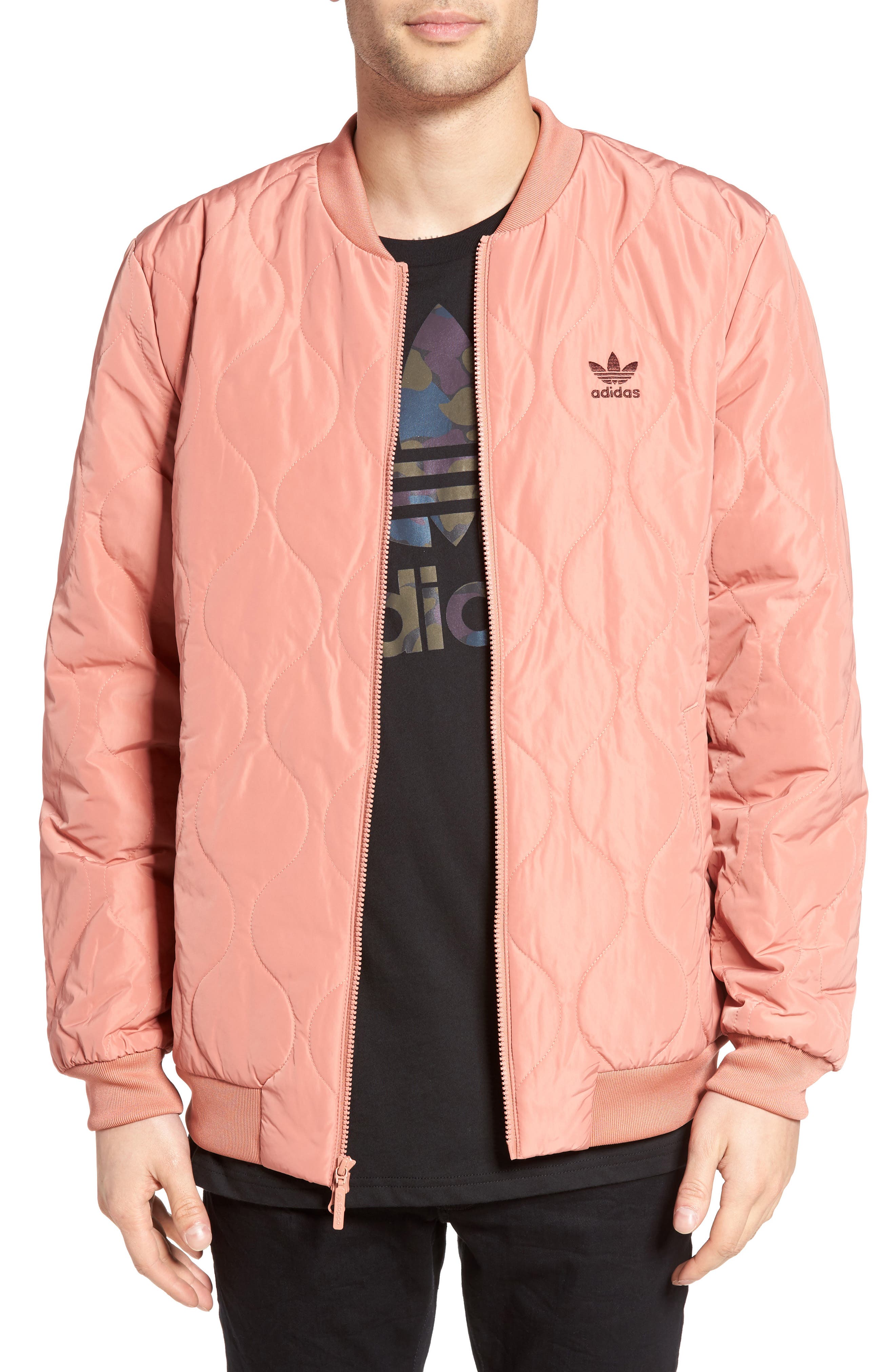 pink adidas cropped bomber jacket