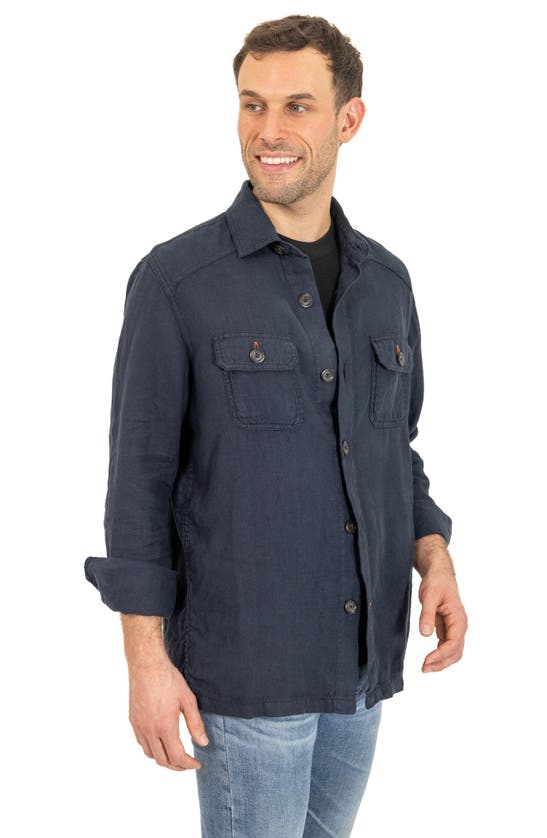 Shop Pino By Pinoporte Linen Overshirt In Navy