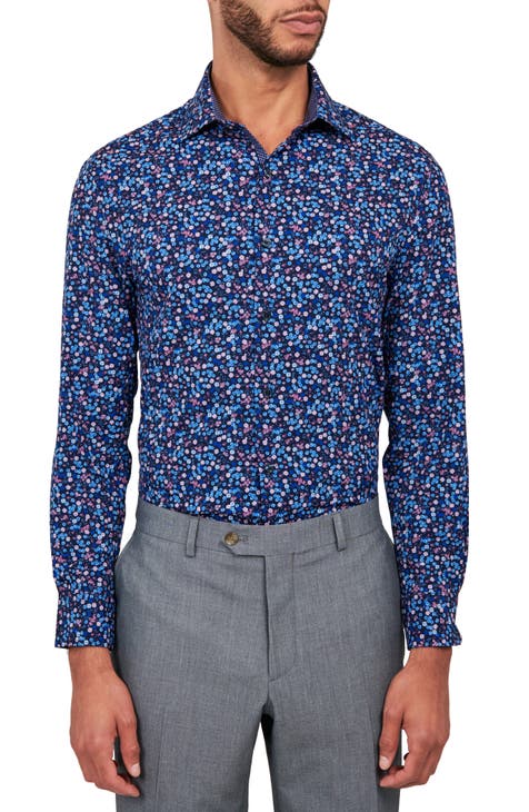 Burgundy Floral Print Slim Fit Shirt - Good Sixty