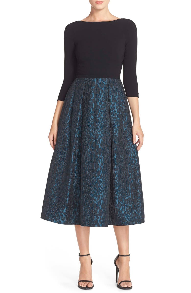 Theia Crepe & Jacquard Fit & Flare Dress | Nordstrom