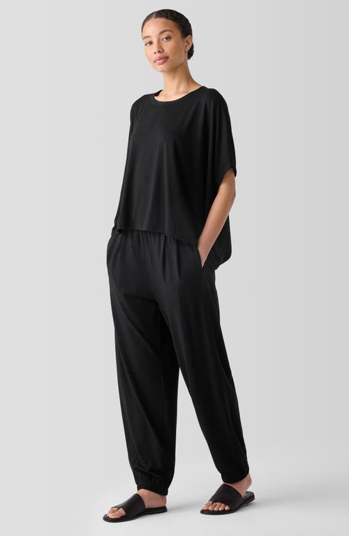 Shop Eileen Fisher Crewneck Boxy Stretch Jersey Top In Black