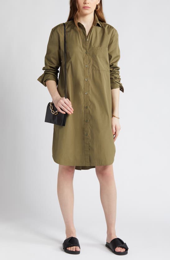 Shop Nordstrom Long Sleeve High-low Shirtdress In Olive Burnt