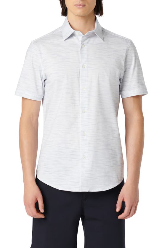 Shop Bugatchi Miles Ooohcotton® Space Dye Print Short Sleeve Button-up Shirt In White