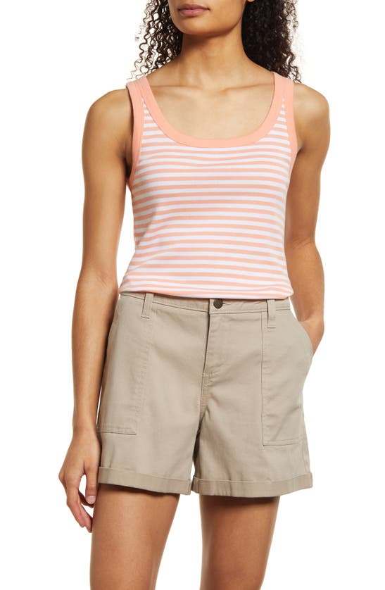 Caslon Cotton Tank In Coral- White Brooke Stripe