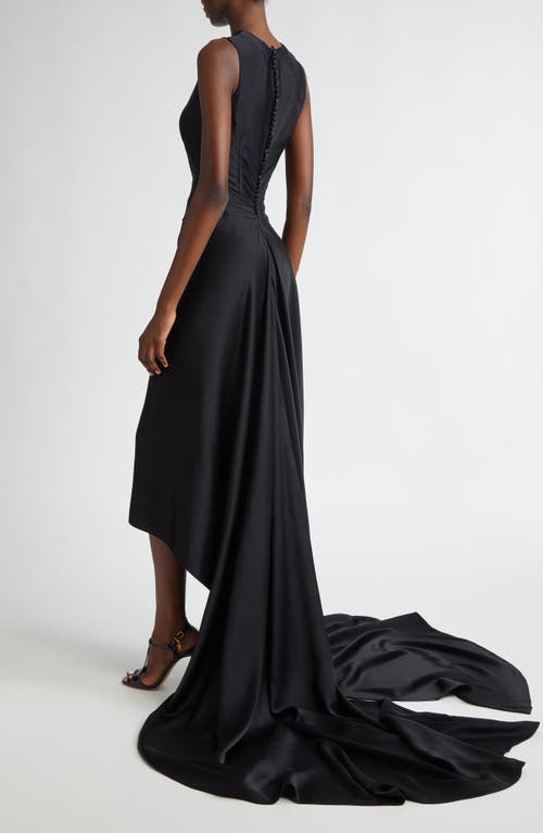 Shop Michael Kors Collection Fishtail Train Sleeveless Crepe Gown In Black