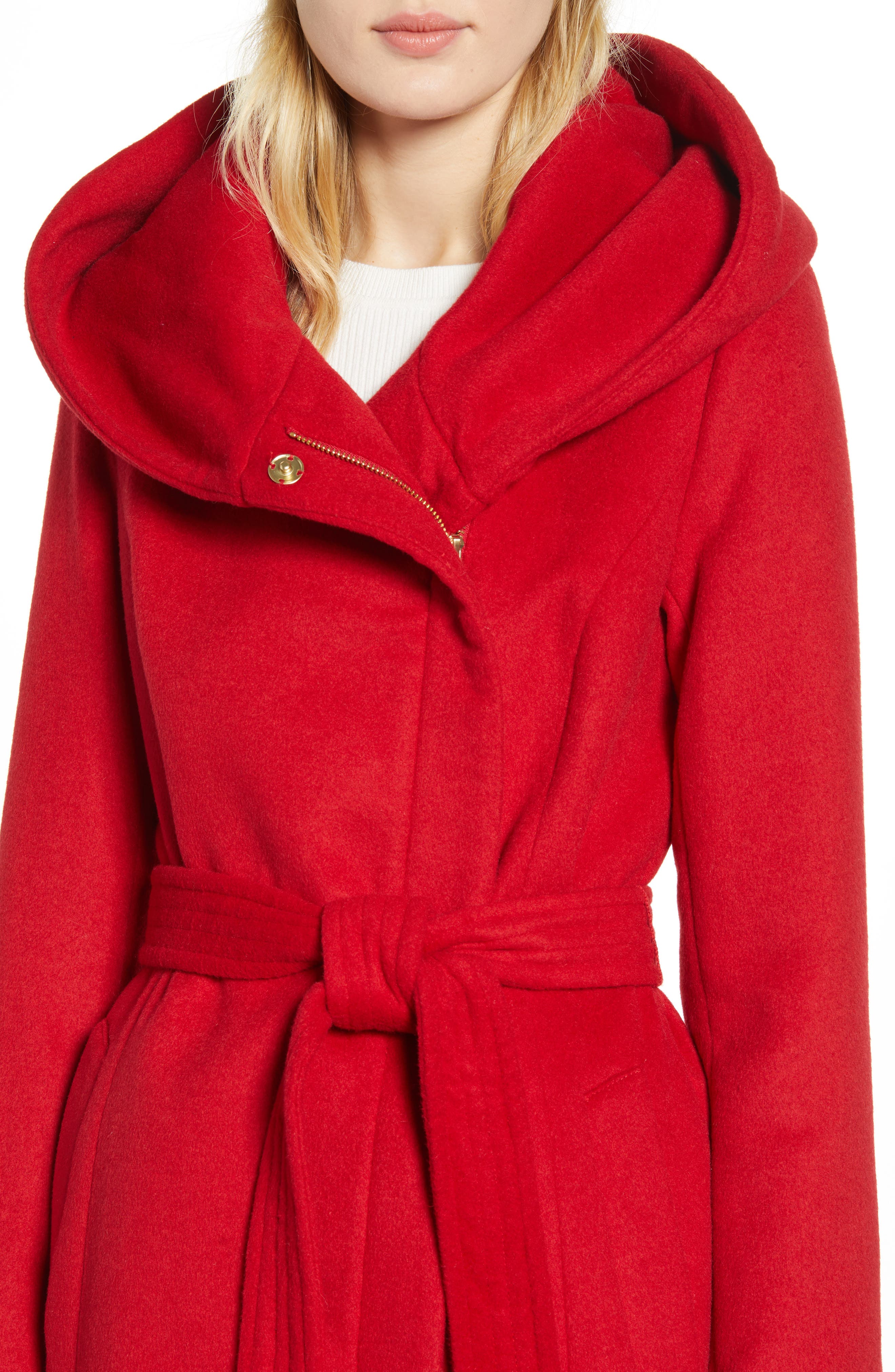 COLE HAAN SIGNATURE Hoodied Tie Waist Wool Blend Coat Nordstrom Rack