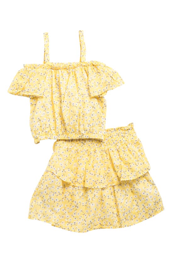 Jessica Simpson Kids' Off The Shoulder Top & Skirt Set In Yellow Ditsy