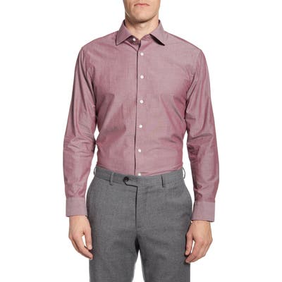 The Tie Bar Trim Fit Solid Chambray Dress Shirt, Burgundy