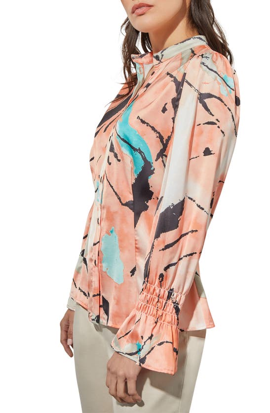 Shop Ming Wang Abstract Print Long Sleeve Button-up Shirt In Coral Sand/oceanfront/limeston