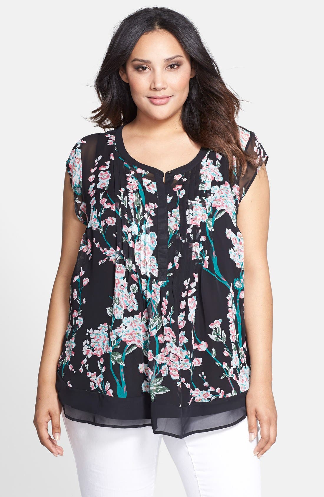 Daniel Rainn Mix Print Sheer Back Blouse (Plus Size) Nordstrom