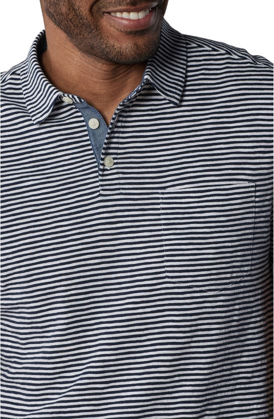 Shop The Normal Brand Lived In Short Sleeve Cotton Popover Shirt In Navy Railroad Stripe