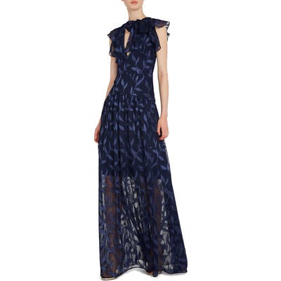 Ml Monique Lhuillier Flutter Sleeve Georgette Gown