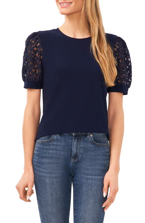 CeCe Lace Puff Sleeve Knit Top in Classic Navy at Nordstrom, Size X-Small