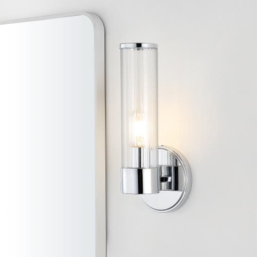 Jonathan Y Cecil 1-light Tall Cylinder Iron/striped Glass Modern Mid-century Led Vanity In Chrome With Clear Shade