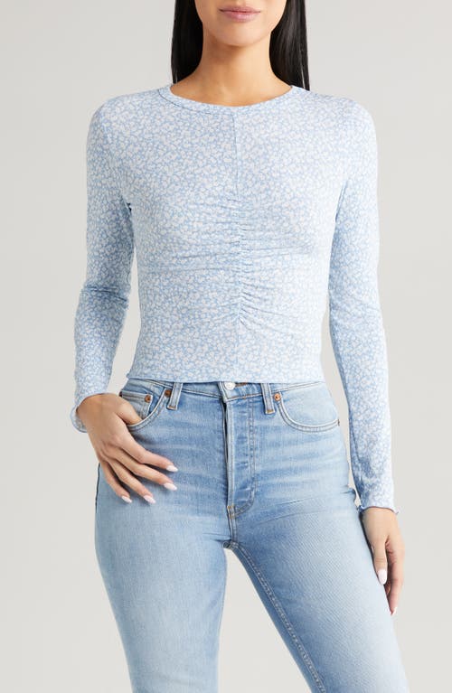 Floral Ruched Long Sleeve Top in Blue