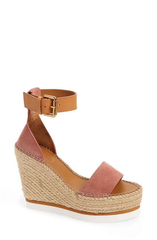 See By Chloé Leather-trimmed Suede Espadrille Wedge Sandals In Dark Pink