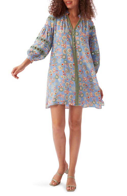 DVF Jessica Floral Long Sleeve Shift Dress in Petite Floral Sky Blue