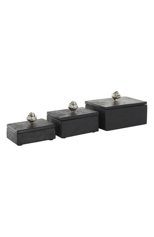 Uma Contemporary Set Of 3 Decorative Marble Boxes In Black