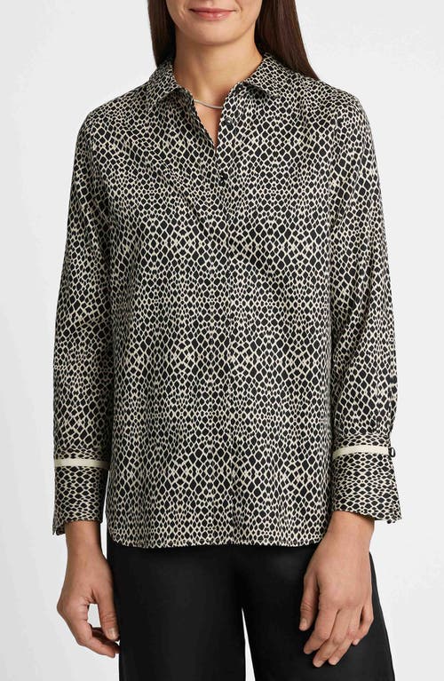 FOXCROFT FOXCROFT IRIS ABSTRACT PRINT COTTON SATEEN BUTTON-UP SHIRT