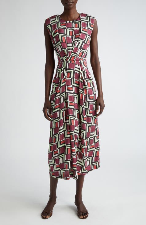 Geometric Print Sleeveless Knit Midi Dress