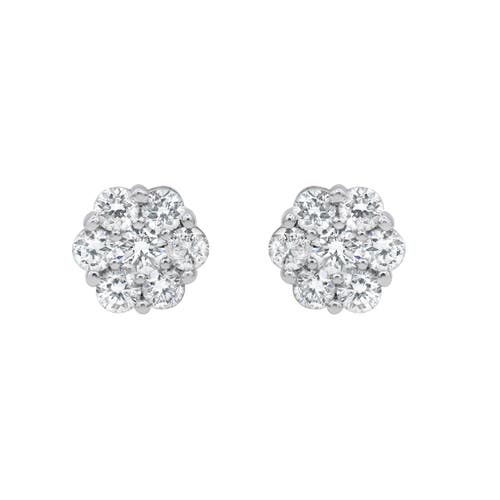 Luvmyjewelry Blossom 14k White Gold Flower Cluster Diamond Unisex Earrings In 14k White Gold