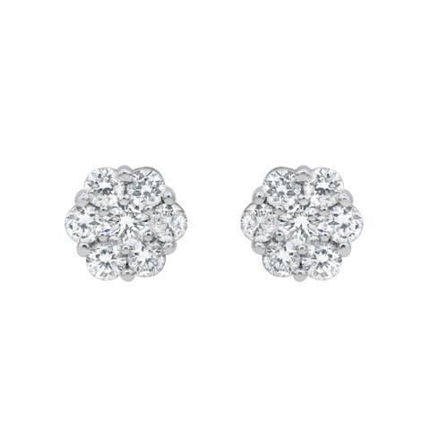 Shop Luvmyjewelry Starlet 14k White Gold Flower Cluster Diamond Unisex Earrings