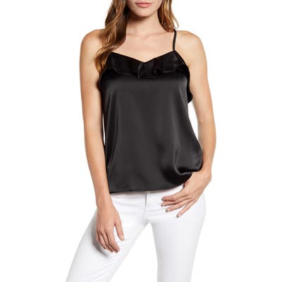 Gibson X Hot Summer Nights Two Peas Ruffle Detail Satin Camisole, Black (Nordstrom Exclusive)