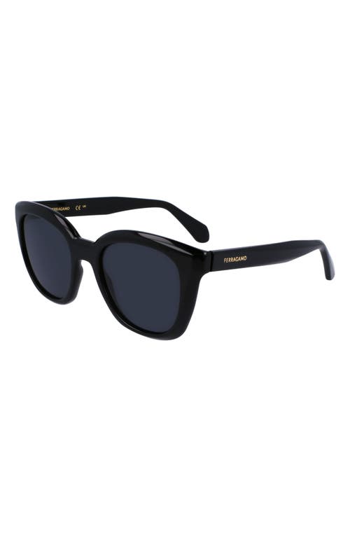 Shop Ferragamo Classic Logo Tea Cup 52mm Round Sunglasses In Black