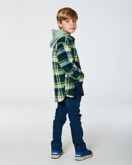 Shop Deux Par Deux Little Boy's Polar Fleece Shirt Plaid Green In Plaid Off White, Green & Navy