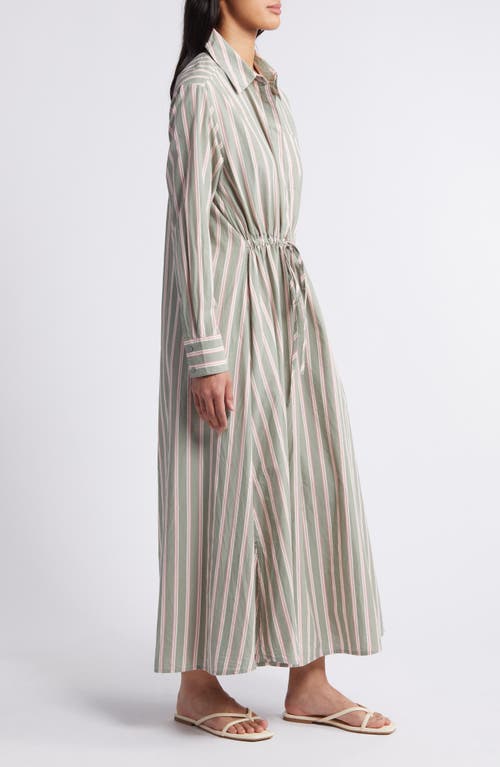 Shop Caslonr Caslon(r) Stripe Long Sleeve Cotton Shirtdress In Green- Coral Frankie Stripe