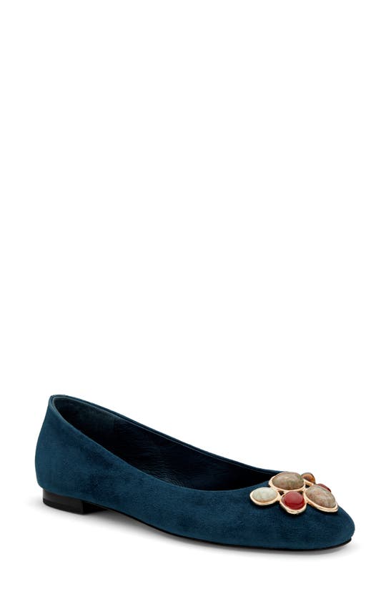 Shop Birdies Hummingbird Ballet Flat In Teal Suede Stone