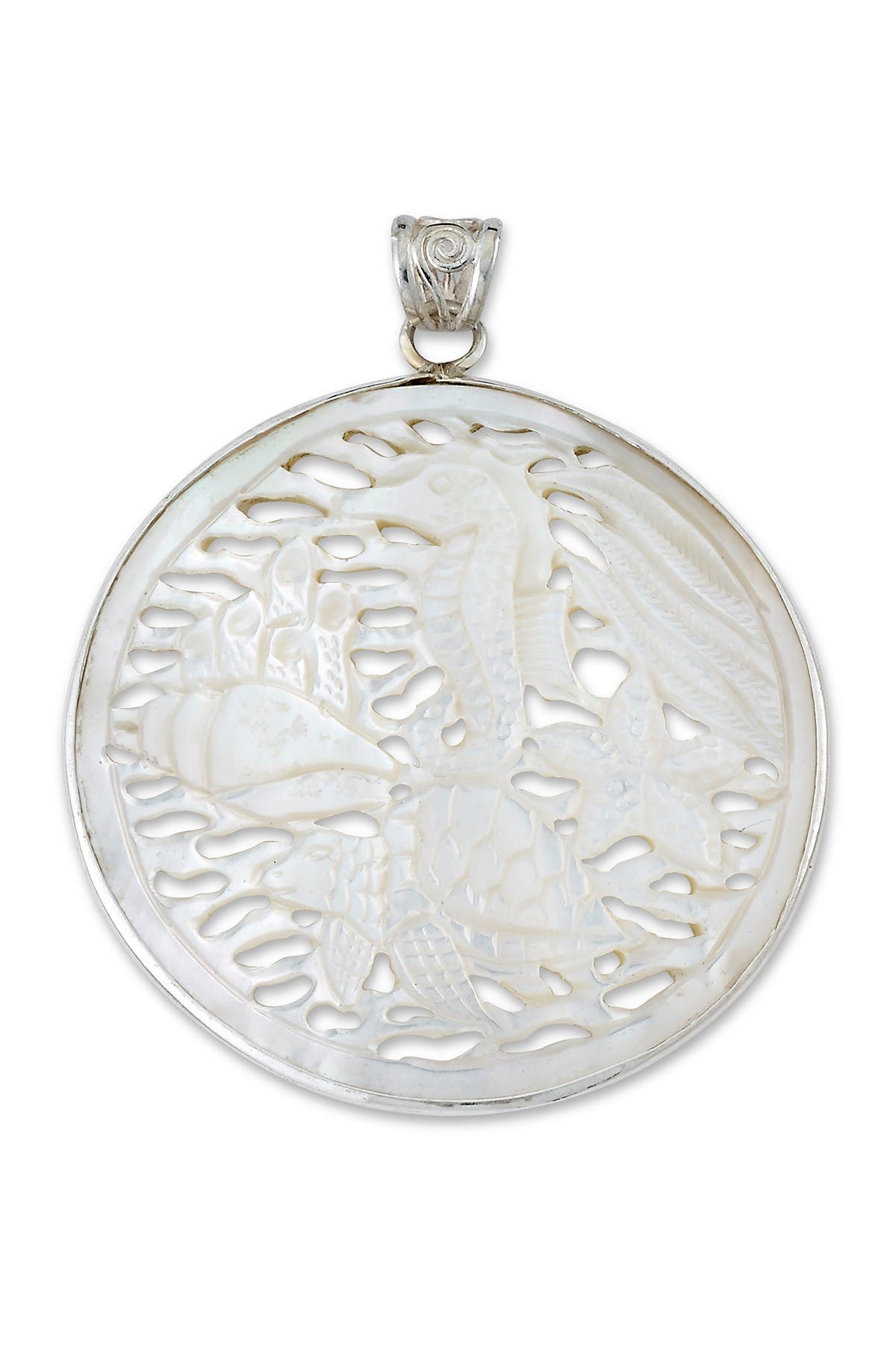 Samuel B Jewelry Sterling Silver Carved Mother Of Pearl Sea Creature Pendant In White