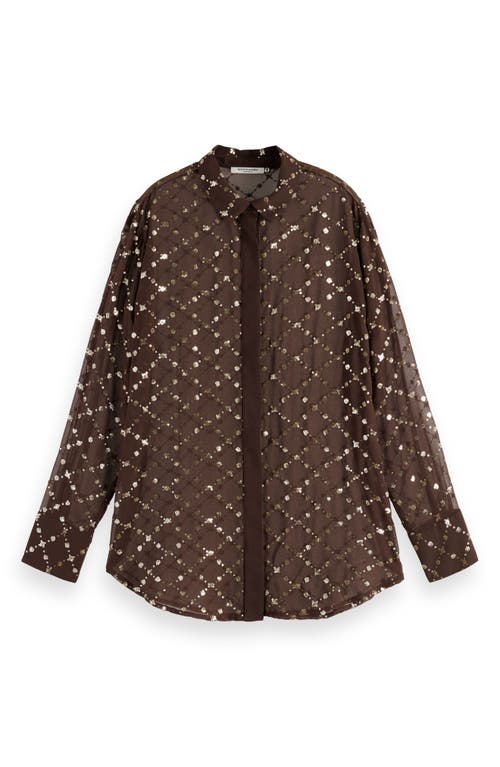 Shop Scotch & Soda Semisheer Sequin Oversize Button-up Shirt In Coffee